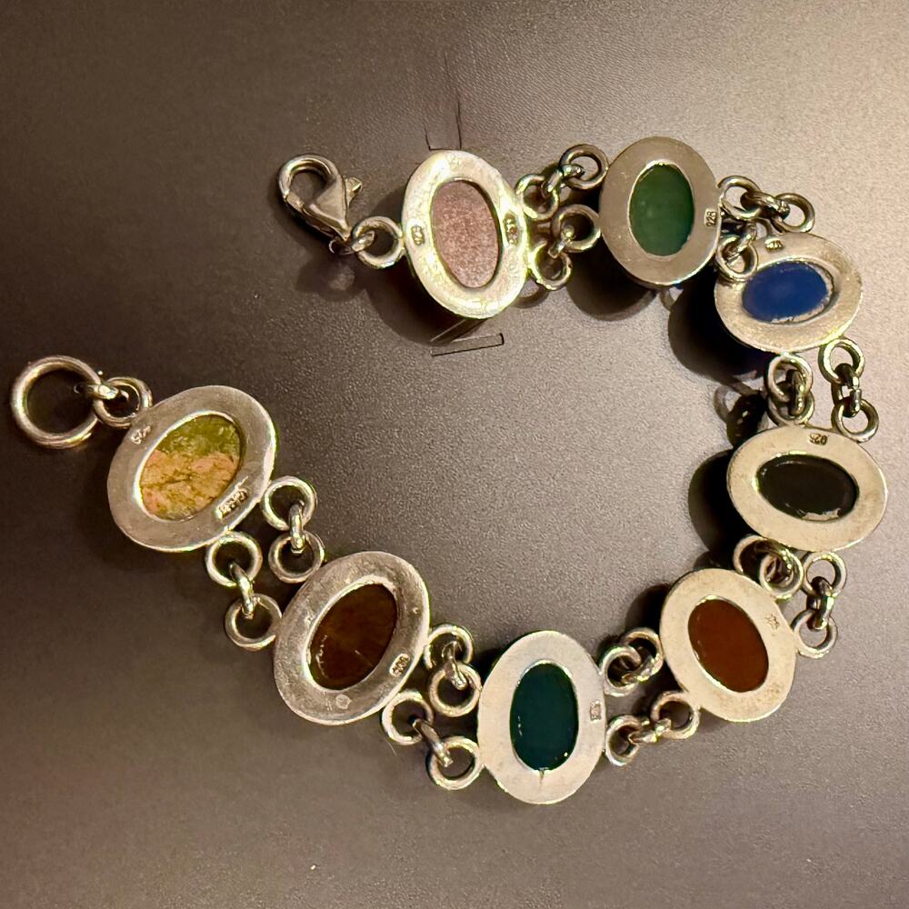 Vintage Gemstone Sterling Silver Egyptian Scarab Bracelet - Picture 6 of 9